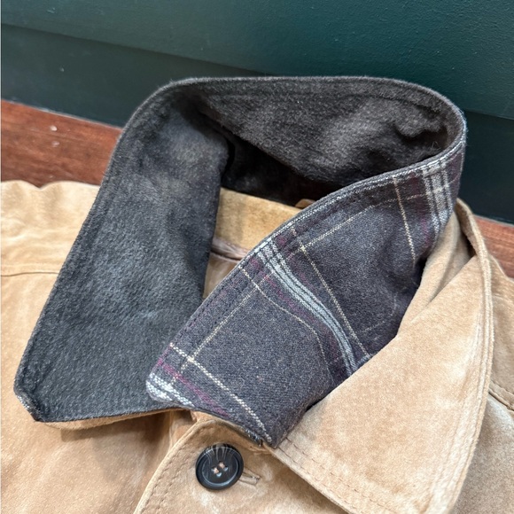 Tan Suede Leather Button-Up Field Chore Barn Jacket Men’s L/XL - Picture 6 of 8